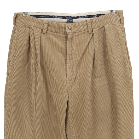 POLO RALPH LAUREN Andrew Corduroy Pants Beige 100% Cotton Pleated Size 36x32 - Picture 2 of 10